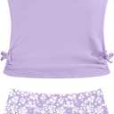 Girls Tankini Swimsuits Two Piece Bathing Suit Drawstring Swimwear Set for Girls, Size 7-8 Years (Purple)