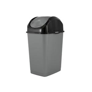 Superio Small 2.5 Gallon Plastic Trash Can with Swing Top Lid, Compact Slim Waste Bin for Under Desk, Office, Bedroom, Bathroom, Dorm Room, 10 Qt. Portable Garbage Can (Grey/Black)