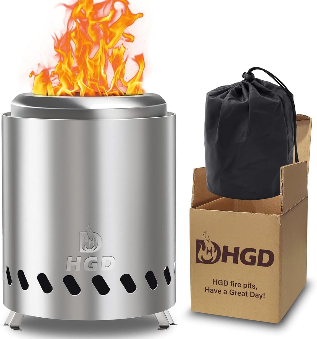 HGD Tabletop Fire Pit, Smokeless Firepit Outdoor, Mini Fire Pit for with Carry Bag for Camping Backyard Patio Garden Picnic, Silver (8.0H x 5.5D Tabletop)