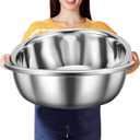 2 Pack Large Mixing Bowl Oversized All Purpose 304 Stainless Steel Polished Mirror Flat Base Metal Bowl for Home or Commercial Prepping Baking Mixing Marinating(16 Qt)