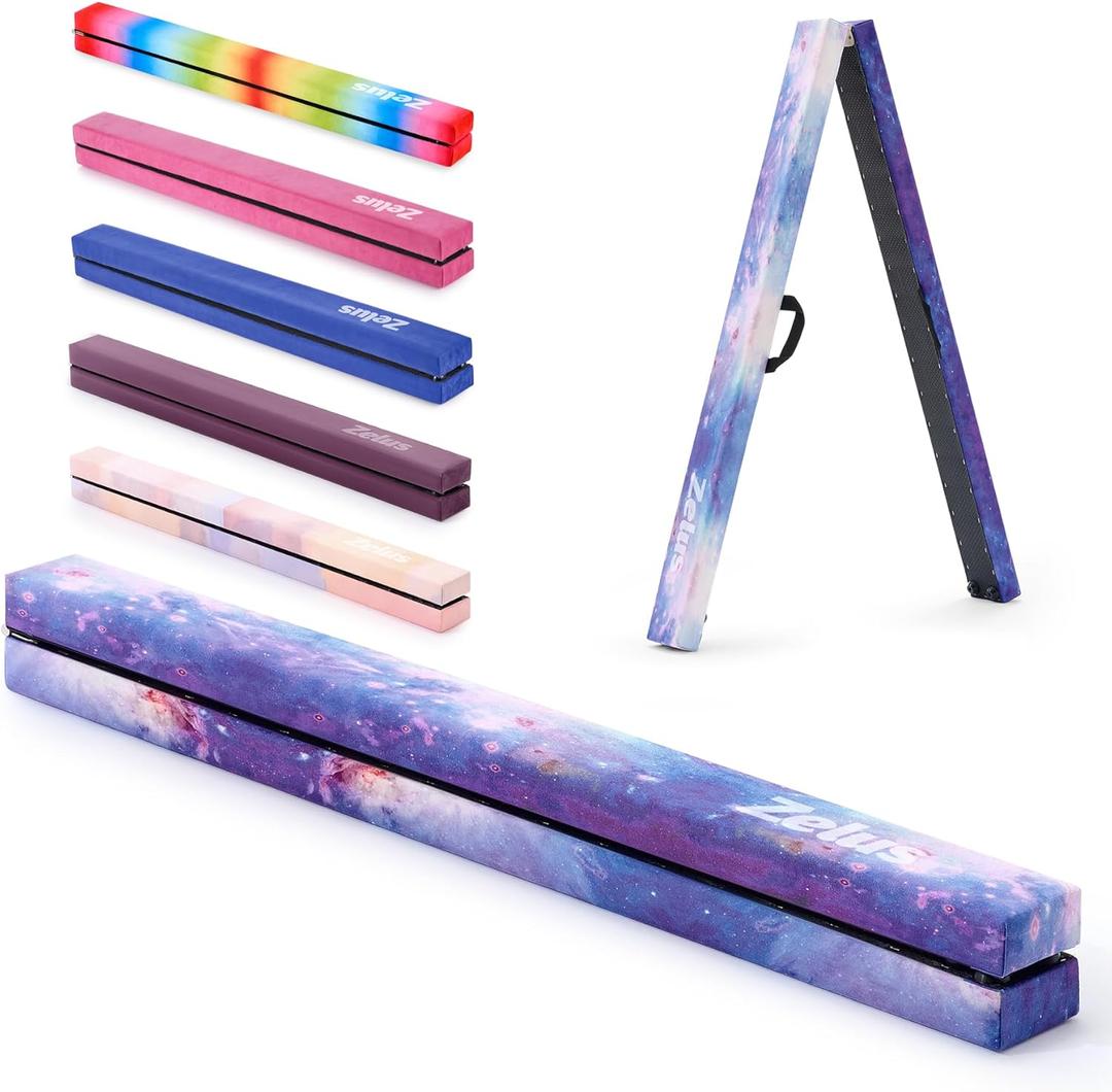 ZELUS 8' Folding Gymnastics Balance Beam, Floor Balance Beam w/Carry Handles Anti-Slip Base for Kids, Beginners & Professional Gymnasts (Star)
