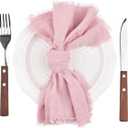 3 x Fall Thanksgiving Rustic Cloth Napkins 16.5x16.5 Inches Handmade Cotton Linen Napkins with Fringe Boho Washable Dinner Napkins in Bulk for Wedding Party Table Decor Set of 4 Dusty Rose