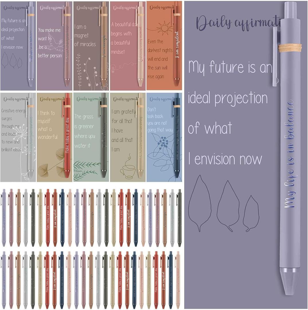 Cholemy 100 Set Positive Affirmation Pens Gifts Bulk for Students Women Men Employee Mental Health Awareness Gifts Motivational Quote Ballpoint Pens with Cards for Stress Relief Back to School Gift