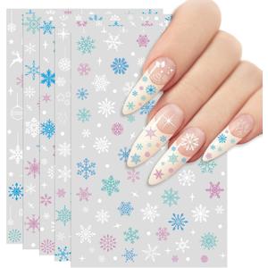 10 x XZENTIRA 8 Sheets DIY Christmas Winter Snowflake Nail Stickers, 3D Colorful Snowflake and Star Patterns, Perfect for Christmas Parties, Winter Events, and New Year's Eve Nail Decorations