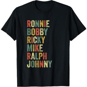 Ronnie Bobby Ricky Mike Ralph Johnny Funny Hip Hop Eighties T-Shirt (Black, XXL)