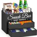Snack Organizer for Countertop, Wood Pantry Storage Bins with Handles, Snack Organizer for Pantry, Kitchen, 4 Compartment Food Container Snack Box with 2 Drawers, Pantry Organizer for Snacks, Chips