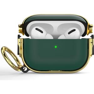 Maxjoy for AirPods Pro 2nd/1st Generation Case with Lock, Cute AirPods Pro 2 Case Lock Protective Hard AirPod Pro Cover for Women Men with Keychain for Airpod Pro (2023/2022/2019), Green/Gold
