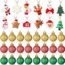 Skylety 36 Pieces Christmas Mini Glitter Glass Resin Ornaments Set Small Resin Xmas Hanging Ornaments Miniature Balls Tree for Christmas Tree Decoration(Gold, Red, Green)