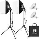 Softbox Lighting Kit, NiceVeedi 2-Pack 16'' x 16'' Softbox Photography Lighting Kit with 63 Tripod Stand & 5400K 450W Equivalent LED Bulb, Continuous Lighting for Photography/Video Record (50W(5400K)-2 Packs)