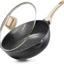CAROTE 12 Inch Nonstick Deep Frying Pan with Lid, 5.5 Qt Jumbo Cooker Saute Pan with Pour Spout, Skillet Induction Cookware, Non Stick Cooking Pan PFOA Free, Classic Granite