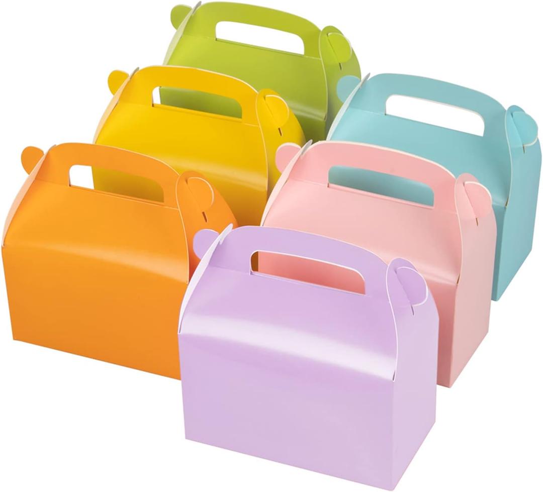 Oletx 30-Pack Colorful Party Favor Treat Boxes, Goodie Boxes, Gable Paper Gift Boxes with Handles. Perfect for Rainbow Party Decoration Supplies