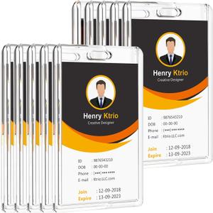 KTRIO ID Badge Holder, Clear Acrylic Card Holder with Thumb Slot, Holds 2 Cards, Vertical Badge Holder for Nurses, Students, Office Staff, 10 Pack