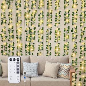 Vines with Light for Bedroom, 9.8 FT * 9.8 FT Artificial Ivy with 240 Led Curtain Lights 8 Flshing Modes with Timer/Dim/Speed Room Vines for Bedroom Wall Weddings Party Garden Festival Decor