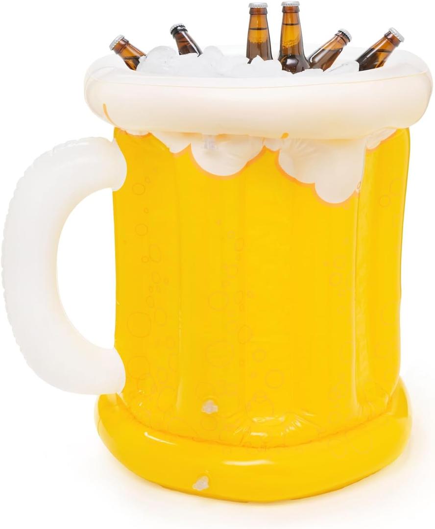 Juvale Inflatable Beer-Shaped Cooler Beer Olympics Decorations - 23 x 19 in Yellow & White - Party Decor for Pool, Beach & Barbecue - Blow Up Cooler Party Accessory