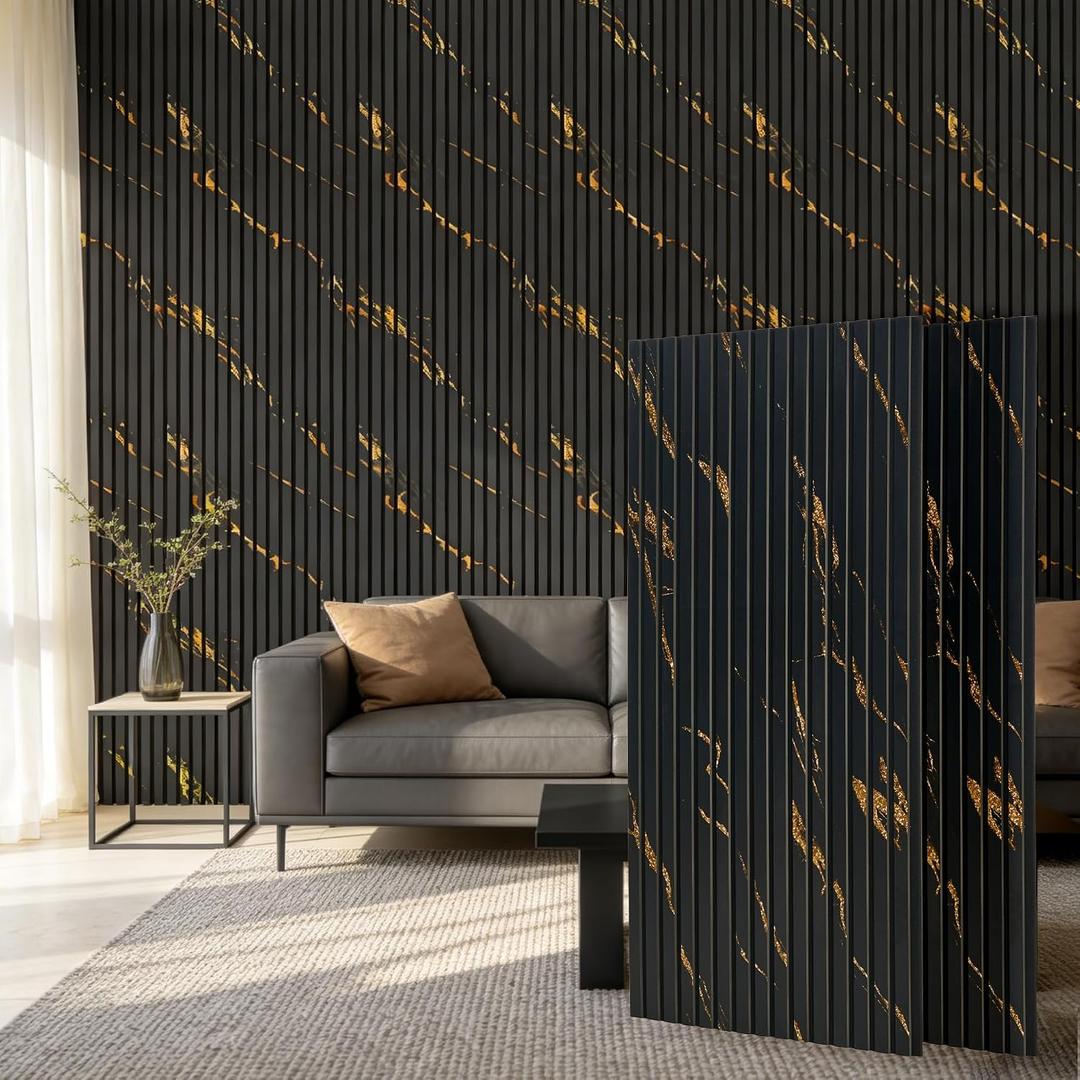 2 Pack 47.2" × 23.6" Wood Slat Acoustic Wall Panels, Black Marble, 2PC