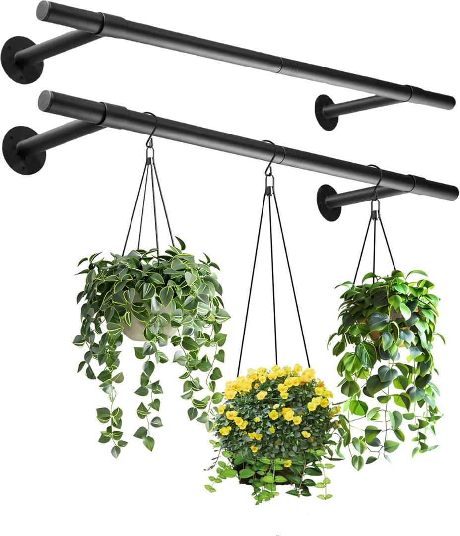 2 pcs Hanging Planters Rod  Plant Hanger Indoor for Window Ceiling, Hanging Plant Shelf for Wall Planter House Plants, Plant Shelves Metal Holder Bar 47.5In (Pots, Plants, Chains not Included)