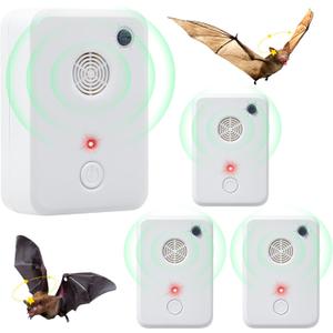 Ultrasonic Bat Repellent for Attic Garage House Indoor & Outdoor,Humane & Effective Plug in Bat Repeller Bats Removal Deterrent Devices, Get Rid of Bats Keep Away Home Farm, Pack of 4, White