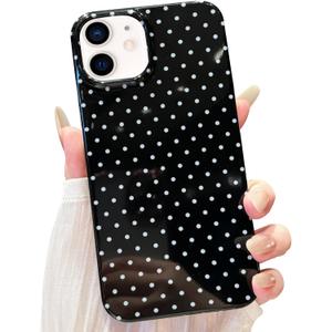 Jmltech for iPhone 11 Case Polka Dot Phone Cases Cute Aesthetic Trendy Women Chic Soft Silicone Shockproof Protective Slim Cover White Dots (Black)
