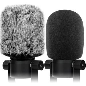Windscreen Pop Filter Compatible with Rode Podmic, Procaster, Podcaster, NT1, NT1-A, NT2-A, NT-USB, K2, NT1000, NT2000,Mic Foam Cover +Furry Wind Muff Mic Cover Compatible with Rode Podmic,Combo 2Pack