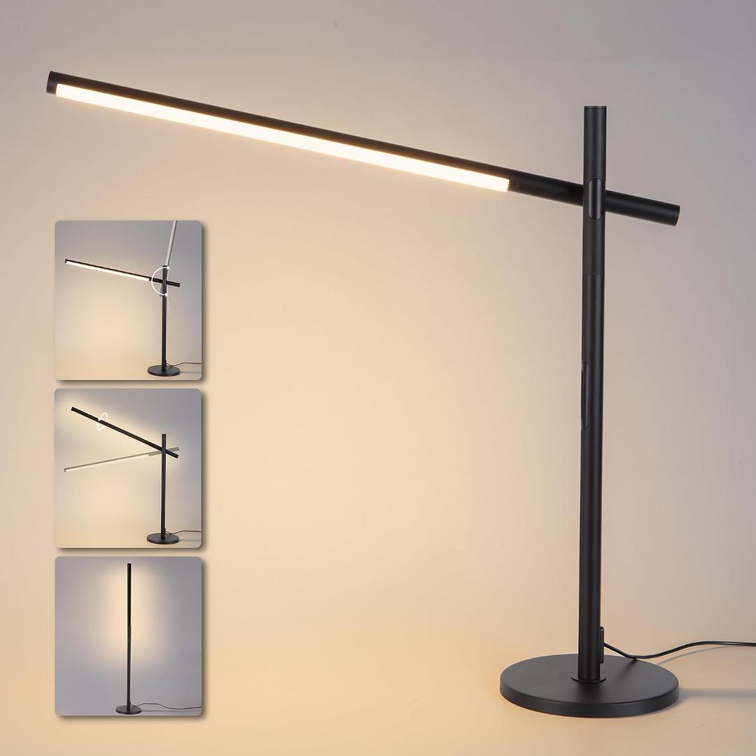 Tubicen Rotatable Desk Lamp 360 Joint Reading Table Lamp Adjustable Arm/Head Work Desk Lighting 3 Color 4- Stage Modern LED Touch Dimmable Angle Desk Task Lamp for Office Bedroom 15W Black