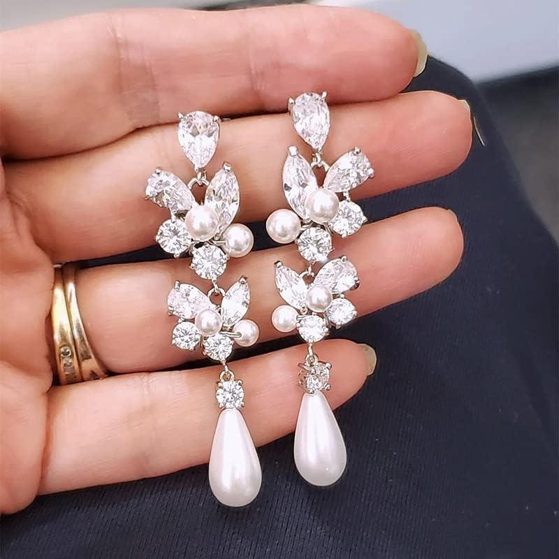 Pearl Drop Earrings Set for Women Jewelry Gift Crystal Tassel Drop Earrings Silver Wedding Pearl Multi Beaded Cluster Chandelier Dangle Earrings Statement Bridal Rhinestone Stud Earrings