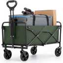 Collapsible Foldable Wagon,Wagons Carts Foldable with Wheels,Utility Grocery Folding Beach Wagon for Sand Garden Sports Shopping Outdoor(Bottle Green).