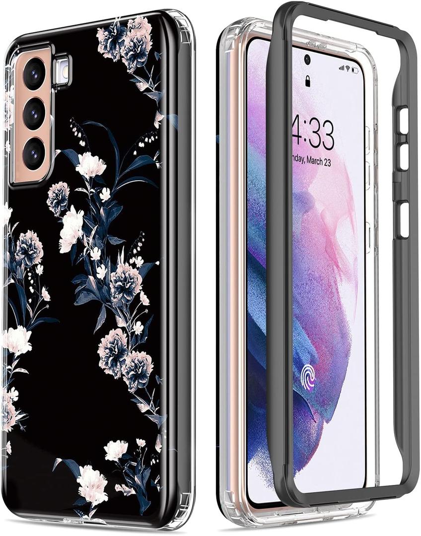 Esdot for Samsung Galaxy S21 Plus Case,Military Grade Passing 21ft Drop Test,Rugged Cover with Fashionable Designs for Women Girls,Protective Phone Case for Galaxy S21 Plus 6.7" Purple White Flowers