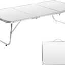 Moosinily Small Camping Table 35.2 inch Folding Picnic Table Foldable Low Camp Table Portable Short Aluminum Outdoor Floor Short Beach BBQ White 35.215.7 inch