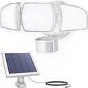 Feit Electric Outdoor LED Triple Head Solar Security Flood Lights with Motion Sensor, Dusk-to-Dawn Sensor, 3000 Lumens Floodlight, 5000K Daylight, No Hardwiring Needed, S13TFL/3000MOTSOL/WH