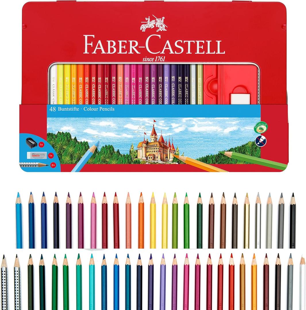 Faber-Castell Classic Colored Pencils Tin Set, 48 Vibrant Colors In Sturdy Metal Case | Spring Craft Supplies