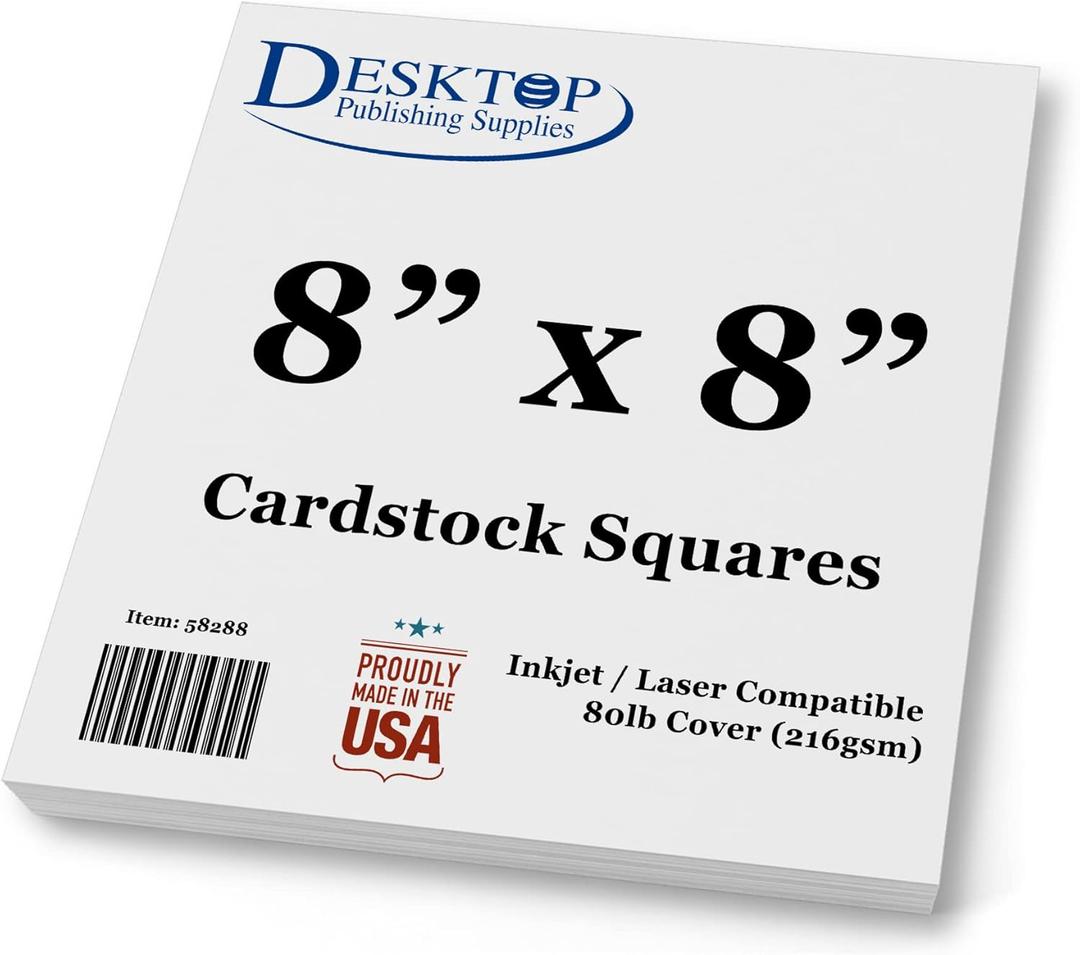 White Cardstock Squares - Square Card Stock Paper - Thick 80lb Cover - For Spin Art Refill, Scrapbooking, Invitations, & Crafts (8" x 8", 40 Pack)