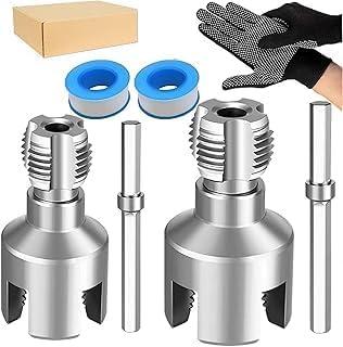 4 in 1 Water Pipe Wrench, Universal 4 in 1 Water Pipe Threader Set, 1/2'' 3/4''Pipes Tapping and Threading Tool Fits All Threads,Opener Compatible Electric Drill (1/2"+3/4')