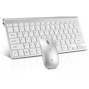 Wireless Keyboard and Mouse Combo, Compact Quiet Wireless Keyboard and Mouse Set 2.4G Ultra-Thin Sleek Design for Windows, Computer, Desktop, PC, Notebook, Laptop (GHKM03 Silver White)