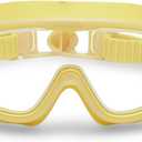Petites Pommes Kids Swim Goggles Ages 3-8 - Lightweight Silicone, Anti-Fog Wide Lens, Retro Design Goggles for Kids, Adjustable Straps, Hair-Safe Buckle, Cotton Pouch Included, Citron