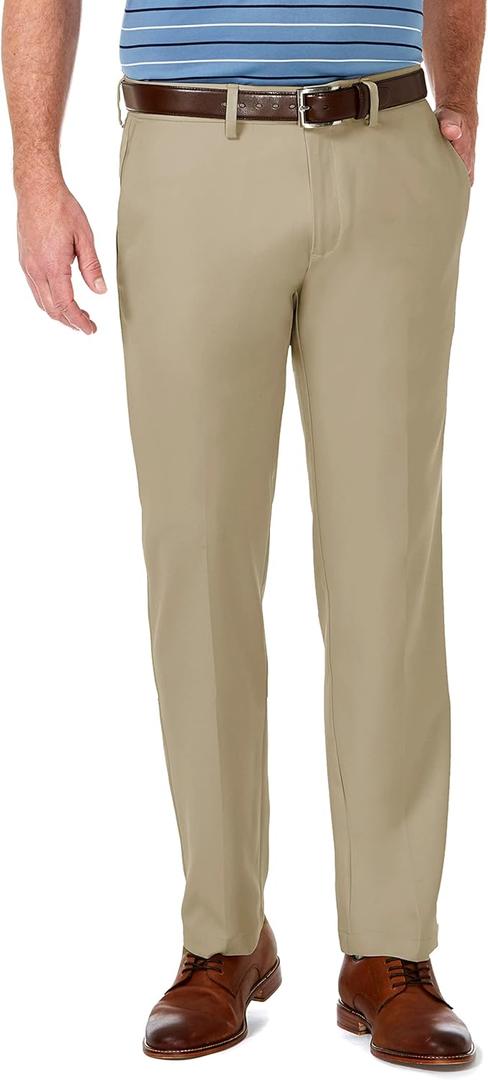 Haggar Men's Cool 18 Pro Straight Fit Flat Front Dress Casual Stretch Golf Pant (34W x 32L, Khaki)