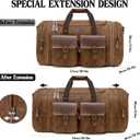 Waxed Canvas Duffle Bag for Men 50L Travel Duffel Bags Expandable Genuine Leather Duffel Overnight Weekender Carry On Bag Two Zipper Pockets Travel Bag (Vintage Dark Brown, Large-50L)