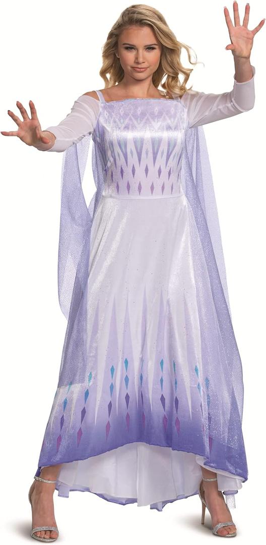 Disguise Women's Elsa Costume, Official Disney Frozen 2 Elsa Adult Costume Dress Outfit (Medium (8-10), White & Blue)