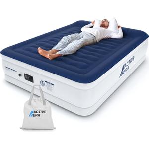 Active Era Luxury Queen, High Air Mattress with Built in Pump and Raised Pillow - Elevated Double, with Structured I-Beam Technology, Height 22" Tall Air Bed Queen Size