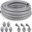 1-1/4(1.25) inch 25ft Liquid-Tight Conduit and Connector Kit,Flexible Non Metallic Liquid Tight Electrical Conduit Kit with 5 Straight and 3 90-Degree Connector Fittings,1in. Dia