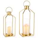 Staymoment Gold Lanterns Decorative Indoor: Set of 2 Lanterns with Glass for Wedding Table Centerpieces Candle Holder for Fireplace Patio Porch Modern Home Decor