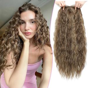 PANEWAY Curly Hair Topper Lightweight, Natural-Looking Hairpiece for Women, Easy Clip-In Hair Extensions for Instant Volume & Coverage (Light Brown Mix Blonde)