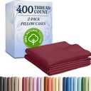 100% Cotton Pillow Cases Queen Size - Cooling, Breathable and Soft Pillowcase Covers Set of 2-400 Thread Count Cotton - Wrinkle Free - Machine Washable Protectors - Luxury Hotel Bedding - Burgundy