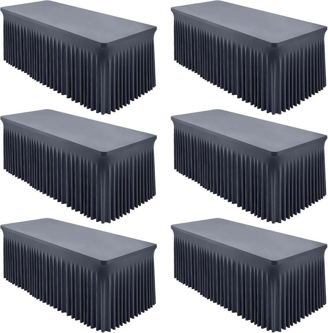 Shillance 6 Packs Grey Spandex Tableclothes for 8 Foot Rectangle Table, Spandex Table Covers 8FT Stretch Table Skirts Wrinkle Free Fitted Table Cloth for Event, Wedding, Banquet & Parties, 96" x 30"