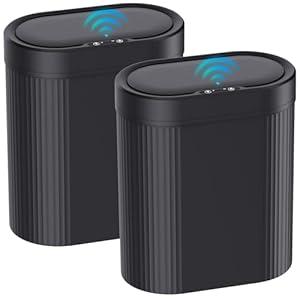jinligogo 2 Pack 5 Gallon Bathroom Trash Can with Lid, Automatic Motion Sensor Black Trash Can, Touchless Slim Waterproof Garbage Bin for Kitchen, Bedroom, Office, and Bathroom