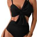 Womens Bikini Set High Waisted Swimwear Tie Knot High Rise Two Piece Swimsuits Bathing Suits (Large, Black)