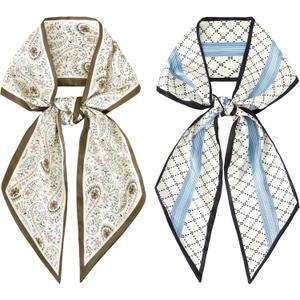 GERINLY 2 PCS Neck Scarf for Women, Long Purse Scarf for Handbags | Narrow Hair Scarves, Bag Charm Accessories Headband