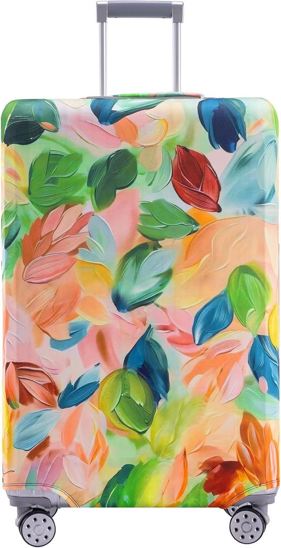 TRAVEL KIN Luggage Covers For Suitcase Tsa Approved,Suitcase Cover Protector Fit 22-25 Inch Luggage (M(22-25inch suitcase), Coloured Leaves)