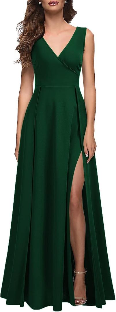 MUSHARE Women's V Neck Sleeveless Split Formal Dress Cocktail Party Prom Long Dresses, Size XL