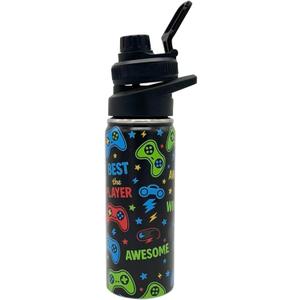 18oz Insulated Water Bottle with Straw Lid & Spout Lid, Game Controller, Gift for Kids Boys Girls Student Sports Travel Fitness Hiking Outdoors, Double Wall, Hands Wash Only
