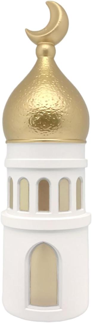 Ramadan Resin Statue Ornament, Islamic Architecture Moon & Mosque Tower Eid Mubarak Decor Collection for Eid, Home, Office Decorations (D)